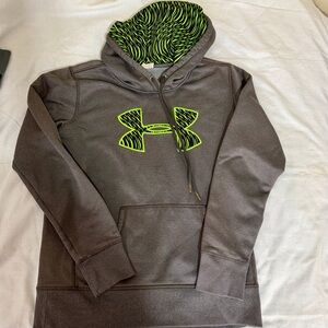 Under Armour dark gray Hoodie w/ Neon Green/Black Logo Youth Small/Med loose fit